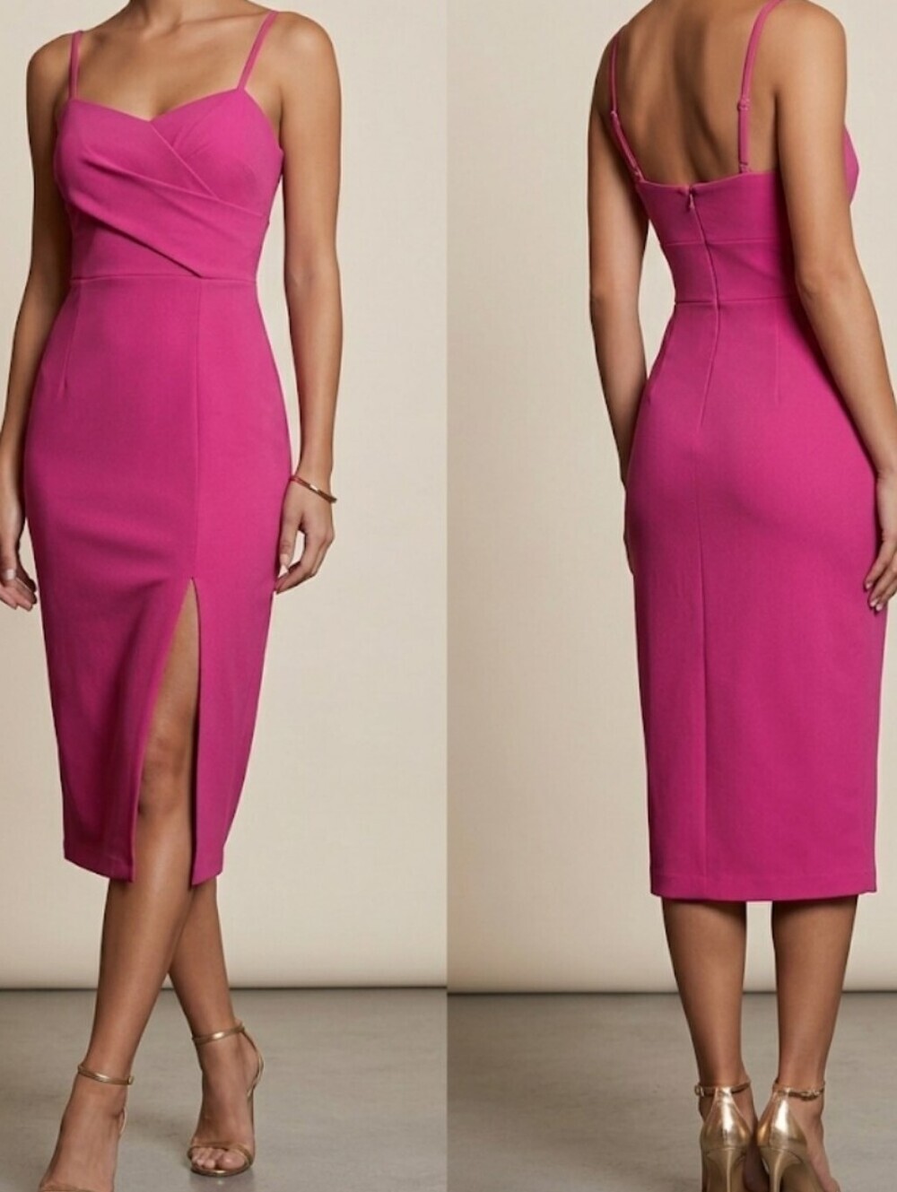 Dress The Population Fuchsia Pink Prom Autumn Wedding Midi Homecoming S Bodycon